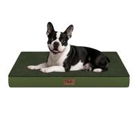 Tail Stories Orthopedic Plush Dog Bed for Medium Dogs Puppies Waterproof 29" x 18" with Removable Washable Cover Egg Crate Foam Flat Pet Mat Olive Green