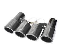 Tail Throat 2PCS H Style Universal Dual Glossy Round Carbon Fiber Exhaust Tip Black Stainless Steel Exhaust Pipe Muffler Tip For BMW 5 Series Car End Pipe(IN 51MM OUT 89MM)