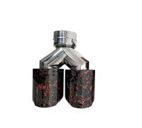 Tail Throat For Car Modification Stainless Steel Nozzle Muffler Upgrade Red/Gold/Blue Foil Forged Carbon Fiber Dual Outlet Exhaust Tip Car End Pipe(Red Left ID51-OD89)
