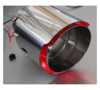 Tail Throat Silver Cool Glow Blue LED Red Light Hollow Single Exhaust Pipe Fit For Universal Car Tips Car End Pipe(Red 89mm)