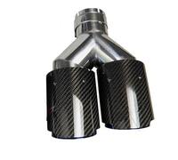 Tail Throat Tail Pipe For BMW 1PCS Dual Carbon Fiber + Stainless Steel Burnt Blue Universal Auto Car Exhaust Tip Double End Pipe Dual Exhaust Pipes(Right in63-out89mm)