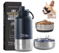 Tail Wagging 3 in 1 Portable Dog Travel Water Bottle with Two Detachable Water & Food Bowls, 32oz Stainless Steel Insulated Travel Water Bottle Dispenser for Dogs - Durable & Leak-Proof Design Black