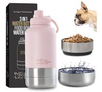Tail Wagging Love 32oz 3-in-1 Travel Water Bottle for Dogs & Humans, Dual Use, Stainless Steel, Keeps Water Hot 6hrs/Cold 12hrs, Leak-Proof with Detachable Food & Water Bowls, Perfect for Travel Pink
