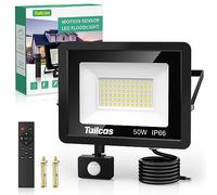 Tailcas Security Lights Motion Sensor, 50W 4500LM Security Light with Remote Control, IP66 Waterproof PIR Lights, Outside LED Floodlights with Sensor for Garden, Backyard, Garage, Black