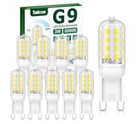 Tailcas G9 LED Bulbs Dimmable, 3W 6000K Cool White G9 Bulbs 320LM 10 Pack, Equivalent to 30W Halogen Bulb, No Flicker AC 220-240V, Energy Saving Light Bulb for Chandelier, Crystal Lamp