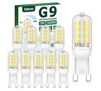 Tailcas G9 LED Bulbs Dimmable, 5W 6000K Cool White G9 Bulbs 450LM 10 Pack, Equivalent to 40W Halogen Bulb, No Flicker AC 220-240V, Energy Saving Light Bulb for Chandelier, Crystal Lamp