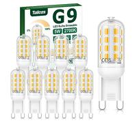 Tailcas G9 LED Bulbs Dimmable Warm White 2700K, 5W 450LM, Equivalent to 40W Halogen, No Flicker AC 220-240V, Energy Saving, 10 Pack for Chandelier, Crystal Lamp