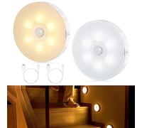 Tailcas LED Night Light Warm/Cool White, Motion Sensor Lights Indoor Rechargeable, Stick-On Stair Lights for Wardrobe, Bedroom, Cabinet, Kitchen, Hallway, 2 Pack