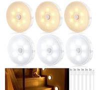 Tailcas Motion Sensor Lights Indoor Rechargeable,LED Night Light Warm/Cool White,Stick On Stair Lights for Wardrobe, Bedroom, Cabinet, Kitchen, Hallway, 6 Pack