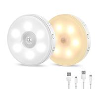 Tailcas Motion Sensor Lights Indoor, Two-Color Upgrade (Cold White/Warm White), USB Rechargeable LED Night Light with Auto/On/Off Modes, with Removable Magnet Sheet Stick-On Cupboard Lights, 2 Pack