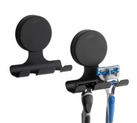 TAILI Razor Holder for Shower with Suction Cup Metal Vacuum Shower Hooks Reusable Bathroom Suction Hooks Razor Holder for Shaver Towels Robes Multipurpose Hanging 2 Packs, Round, Black