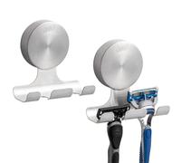 TAILI Razor Holder for Shower with Suction Cup Metal Vacuum Shower Hooks Reusable Bathroom Suction Hooks Razor Holder for Shaver Towels Robes Multipurpose Hanging 2 Packs, Round, Silver