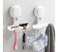 TAILI Razor Holder for Shower with Suction, Visible Safety Indicator, White | 2 Pack Vacuum Waterproof Wall Mounted, No Drilling Reusable Bathroom Razor Holders for Towels, Robes,Multipurpose Hanging