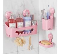 TAILI Shower Caddy Bathroom Storage Suction Cup Set Shower Shelf Basket No-Drilling Removable Suction Organizer Powerful Waterproof Bathroom Kitchen Accessories, Pink