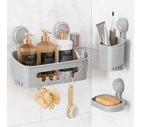 TAILI Shower Caddy Bathroom Storage Suction Cup Set Shower Shelf Basket No-Drilling Removable Suction Organizer Powerful Waterproof Bathroom Kitchen Accessories, Grey