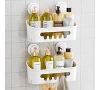 TAILI Shower Caddy Suction Cup 2 Pack, Heavy Duty Bathroom Organizer, Removable Shelves for Inside Shower, Shampoo, Waterproof Suction Plastic Storage for Bathroom Accessories Holder, White