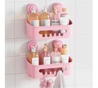 TAILI Shower Caddy Suction Cup 2 Pack Heavy Duty Bathroom Shower Organizer Removable Shelves for Inside Shampoo Wall Mounted Plastic Storage for Bathroom Accessories, Pink