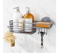 TAILI Shower Caddy Suction Cup with Hooks & Soap holder Heavy Duty Bathroom Shower Organizer No Drilling Bathroom Shelves for Inside Wall Mounted Kitchen Accessories, Grey