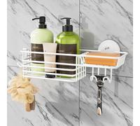 TAILI Shower Caddy Suction Cup with Hooks & Soap holder Heavy Duty Bathroom Shower Organizer No Drilling Bathroom Shelves for Inside Wall Mounted Kitchen Accessories, White