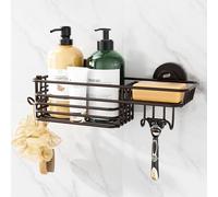 TAILI Shower Caddy Suction Cup with Hooks & Soap holder Heavy Duty Bathroom Shower Organizer No Drilling Bathroom Shelves for Inside Wall Mounted Kitchen Accessories, Brown