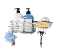 TAILI Shower Caddy Suction Cup with Hooks & Soap Holder Heavy Duty Bathroom Shower Organizers Max Hold 10KG Removable Bathroom for Shampoo Toiletries Kitchen Accessories Stainless Steel Basket, Silver