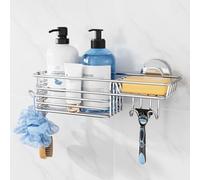 TAILI Shower Caddy Suction Cup with Hooks & Soap Holder, Heavy Duty Bathroom Shower Organizers, Removable Shower Shelves for Inside Bathroom,Stainless Steel Silver Basket