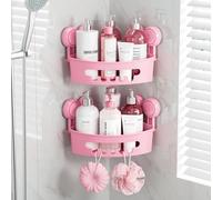 TAILI Shower Corner Shelves 2 Pack Corner Shower Caddy Suction Bathroom Shelf Small Bathroom Storage Triangle Shelf for Shampoo Conditioner Plastic Kitchen Accessories for Kitchen Drill-Free, Pink