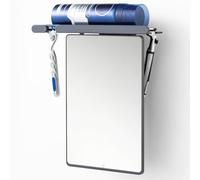 TAILI Shower Mirrors for Shaving Anti Fog, Suction Shaving Mirror for Shower with Storage Holder, Wall mounted, NO-Drilling & Removable, Shatterproof, Bathroom Accessories For Men and Women, Grey