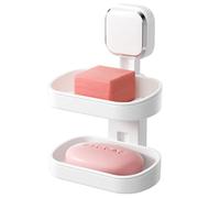 TAILI Soap Dish for Shower, Max Hold 3 KG Shower Soap Holder for Bathroom, Double Layer, Wall Mount Sponge Tray, Drill-Free, Removable Bathtub Organizer, Plastic Sink Holder Square Suction Cup, White