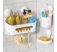 TAILI Suction Cup Shower Caddy & Soap Holder & Toothbrush Holder NO-Drilling Removable Bathroom Organizer Set Powerful Heavy Duty Waterproof Caddy Organizer for Bathroom & Kitchen - White