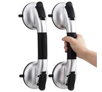 TAILI Suction Grab Rails for Bathroom 2 Pack, Shower Handles for Elderly, Maximum 150 KG, Shower Grab Bars with Upgraded Rubber Suction Cups, Safety Grip for Senior, Black