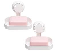 TAILI Suction Soap Dish for Shower 2 Pack, Max Hold 3 KG Shower Soap Holder for Bathroom, Wall Mounted Sponge Tray, Drill-Free, Removable Bathtub Organizer, Waterproof, Plastic Sink Holder Cup, White