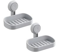 TAILI Suction Soap Dish for Shower 2 Pack, Max Hold 3 KG Shower Soap Holder for Bathroom, Wall Mounted Sponge Tray, Drill-Free, Removable Bathtub Organizer, Waterproof, Plastic Sink Holder Cup, Grey