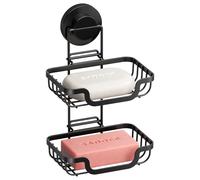 TAILI Suction Soap Dish for Shower Double Layer, Max Hold 5 KG Soap Holder Shower for Bathroom, Wall Mounted Sponge Tray, Metal Bathtub Organizer, Drill-Free Sink Holder, Stainless Steel, Black