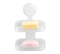 TAILI Suction Soap Dish for Shower, Max Hold 3 KG Shower Soap Holder for Bathroom, Double Layer, Wall Mounted Sponge Tray, Drill-Free, Removable Bathtub Organizer, Plastic Sink Holder Cup, Clear