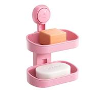 TAILI Suction Soap Dish for Shower, Max Hold 3 KG Shower Soap Holder for Bathroom, Double Layer, Wall Mounted Sponge Tray, Drill-Free, Removable Bathtub Organizer, Plastic Sink Holder Cup, Pink