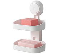 TAILI Suction Soap Dish for Shower, Max Hold 3 KG Shower Soap Holder for Bathroom, Double Layer, Wall Mounted Sponge Tray, Drill-Free, Removable Bathtub Organizer, Plastic Sink Holder Cup, White