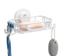 TAILI Suction Soap Dish for Shower with Hooks, Max Hold 5 KG Soap Holder Shower for Bathroom, Wall Mount Sponge Tray, Removable, Metal Bathtub Organizer, Drill-Free Sink Holder, Stainless Steel, White