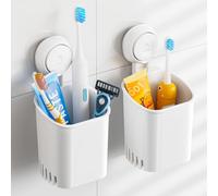 TAILI Suction Toothbrush Holder Wall Mounted, MAX Hold 3 KG, Electric Toothbrush Holders for Bathroom 2 Pack, Shower Razor Organizer, Removable, Stick on Plastic Toothpaste Organizer - White