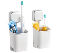 TAILI Suction Toothbrush Holder Wall Mounted, MAX Hold 5 KG, Electric Toothbrush Holders for Bathroom 2 Pack, Shower Razor Organizer, Removable, Stick on Plastic Toothpaste Organizer - White & Square