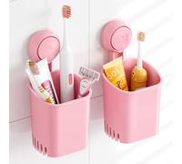 TAILI Toothbrush Holder Wall Mounted 2 Pack, MAX Hold 3 KG, Suction Cup Toothbrush Holder for Bathroom, Shower Razor Organizer, No Drilling, Removable Toothpaste Organizer, Pink In Plastic