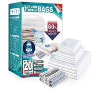 TAILI Vacuum Storage Bags 20 Pack Space Saver for Travel and Home (4 Jumbo, 4 Large, 4 Medium, 8 Roll-Up) Reusable Vacuum Bags for Clothing, Bedding, Duvets, Save 80% More Storage Space