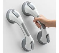 TAILINK Shower Grab Bar Suction Cup 12 inch, 2 Pack Grab Bars for Bathtubs, Bathroom Safety Grip Shower Handle for Elderly and Seniors, Bath Handrails Removable & Reusable Waterproof No Drilling Grey