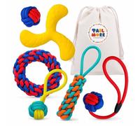 Dog Rope Toys 6 Nearly Indestructible and Dog Rubber Flyer set, Tug-Of-War Games, Lightweight Multifunctional Flying Disc Frisbee, Indoor Outdoor For Medium And Large Breeds And Aggressive Chewers