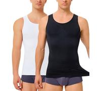 TAILONG 2 Pack Compression Shirt Men Body Shaper Slimming Shirt Tank Top Shapewear Tummy Control Vest, Black/White(2 Pack), XS/S