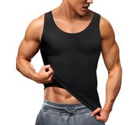 TAILONG Compression Shirts for Men Shapewear Slimming Body Shaper Waist Trainer Vest Workout Tank Tops Abdomen Undershirts, Black, X-Small-Small