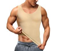 TAILONG Compression Shirts for Men Shapewear Slimming Body Shaper Waist Trainer Vest Workout Tank Tops Abdomen Undershirts, Beige, X-Large-XX-Large