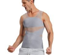 TAILONG Men's Compression Shirt for Body Shaper Slimming Vest Tight Tummy Underwear Tank Top, Grey, XL