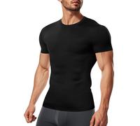 TAILONG Short Sleeve Compression Shirt Men Shapewear Slimming Undershirt Body Shaper Tank Top Workout Shirts, Black, S