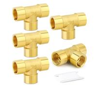 TAILONZ 5Pcs Brass Tee 1/4" BSP Female Pipe Fitting | 3-way tee distributor, female BSP threads, solid brass, leak-proof seal, for air/water/oil lines.